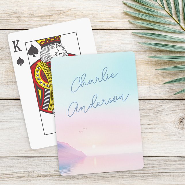 Jeu De Cartes Lever doux pastel avec nom de script d'oiseaux (Soft pastel sunrise with birds script name poker cards)