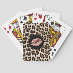 Jeu De Cartes Lèvres rouges imprimé léopard XOXO