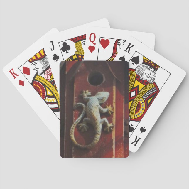Jeu De Cartes lézard gris sur bois usé (dos)