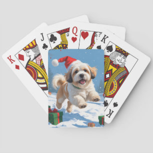 Jeu De Cartes Lhasa Apso coule en neige avec le Casquette de Noë