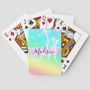 Jeu De Cartes Licorne Arc-en-Ciel Cœurs Monogramme Coloré Fémini