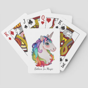 Jeu De Cartes Licorne d'aquarelle avec des cheveux d'arc-en-ciel