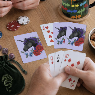 Jeu De Cartes Licorne noire fleurs de jardin de minuit pourpre