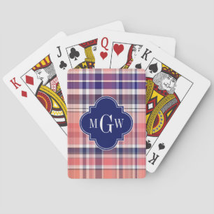 Jeu De Cartes Light Coral Navy Whats Preppy Madras Monogramme