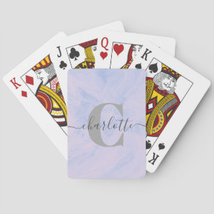 Jeu De Cartes Lilac Lavender Marbre Élégant Nom du monogramme