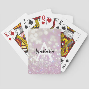 Jeu De Cartes Lilas scintillant pailleté girly Monogramme Nom