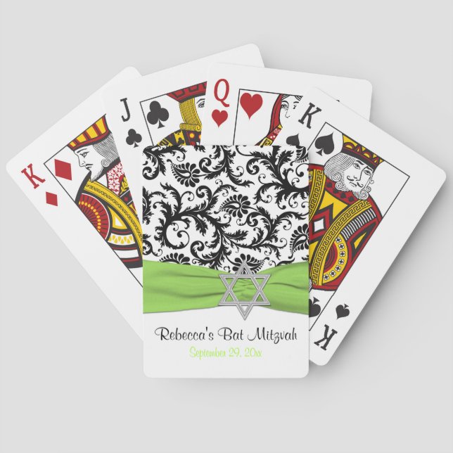 Jeu De Cartes Lime Blanc Noir Damas Bat mitzvah Jouer des cartes (dos)