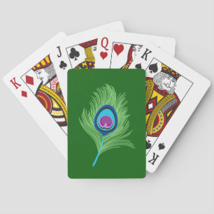Jeu De Cartes Lime et plumes de paon bleu sur vert émeraude