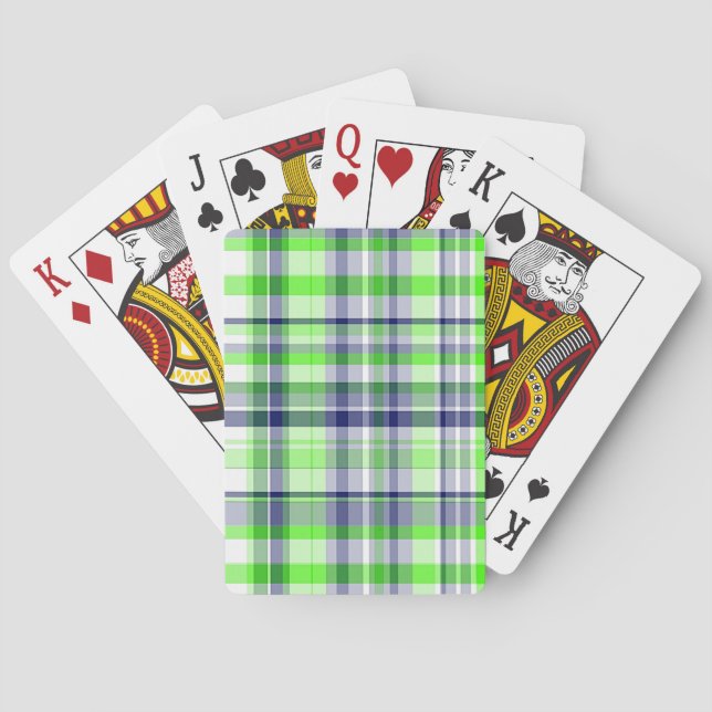 Jeu De Cartes Lime Green, Navy Blue, White Preppy Madras Plaid (dos)