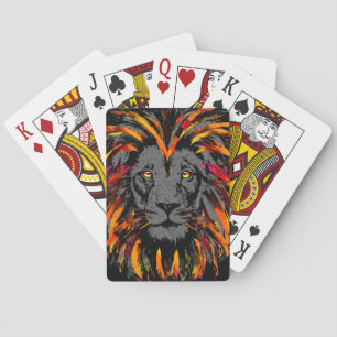 Jeu De Cartes Lion orange - Dessin Portrait de Lion - Visage de
