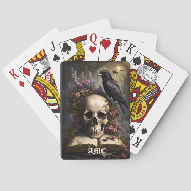 Jeu De Cartes Livre crâne corbeau et fleurs (dos)