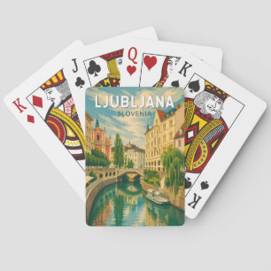 Jeu De Cartes Ljubljana Slovénie Illustration Voyage Art Rétro