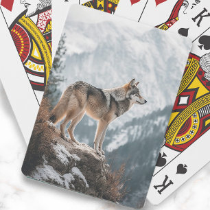 Jeu De Cartes Loup gris photo Montagnes neige
