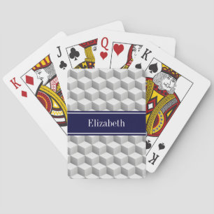 Jeu De Cartes Lt Grey Whi 3D Look Cubes Marine Blue Nom Monogram