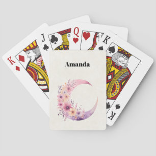 Jeu De Cartes Lune rose Croissant avec de jolies fleurs