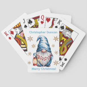 Jeu De Cartes Lutin de Noël bleu avec des baies de lanterne roug
