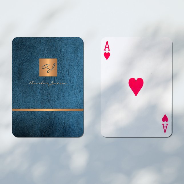 Jeu De Cartes Luxe élégant bleu et or monogrammed moderne (Créateur téléchargé)