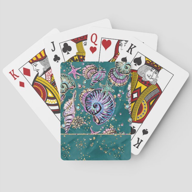 Jeu De Cartes Luxe Turquoise sous-marin | Coquillages d'or Green (dos)