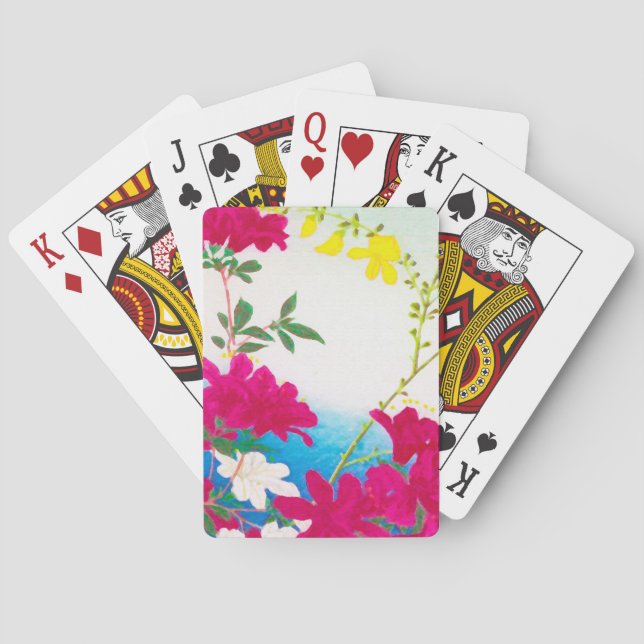 Jeu De Cartes Lys japonais - magenta, bleu jaune (dos)