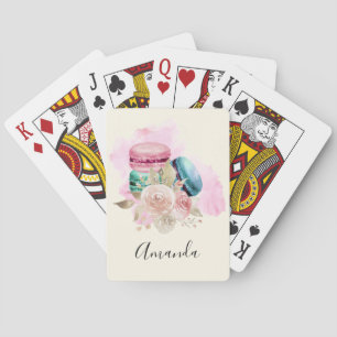Jeu De Cartes Macarons et fleurs colorés Aquarelle