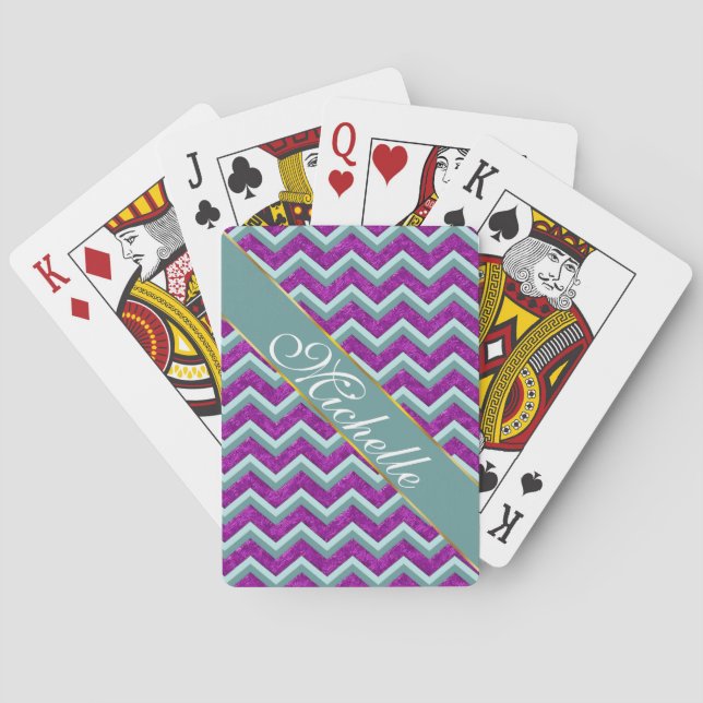 Jeu De Cartes Magenta Foil et Turquoise ZigZag Motif (dos)