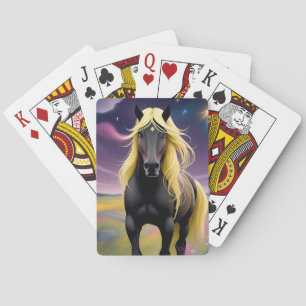 Jeu De Cartes Magnifique cheval noir à la crinière dorée ondoyan