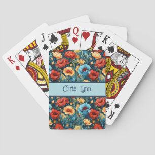 Jeu De Cartes Magnifique motif de fleurs jaunes, bleues et rouge