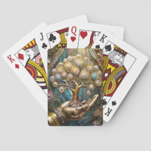 Jeu De Cartes Main Robot D'Or Tenant Arbre De Vie D'Or