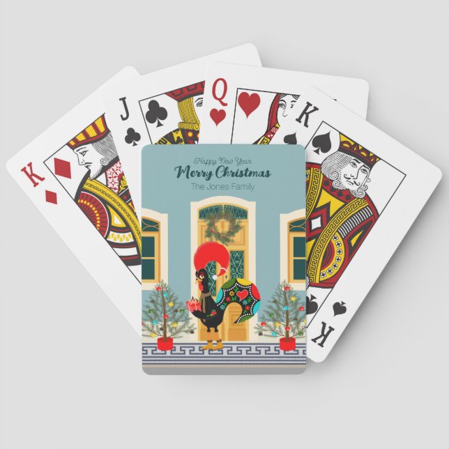 Jeu De Cartes Maison de Noël portugaise avec Rooster Salutations (dos)