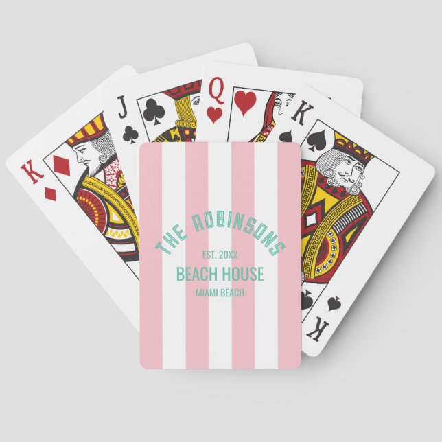 Jeu De Cartes Maison de plage Nom personnalisé Pink Cabana Strip (dos)