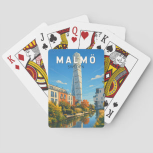 Jeu De Cartes Malmö Suède Illustration Voyage Art Vintage
