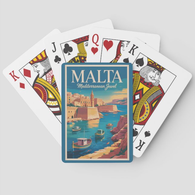 Jeu De Cartes Malta Coast Illustration Travel Art Vintage (dos)