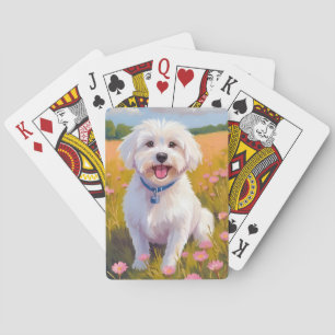 Jeu De Cartes Maltais Peinture de champ de fleurs de chien