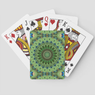 Jeu De Cartes Mandala de plume de paon Symétrie émeraude et bleu