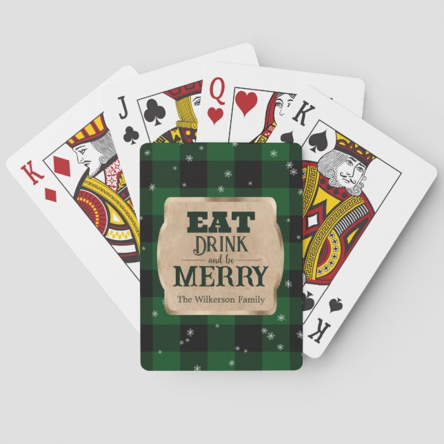 Jeu De Cartes Mangez Boire et Soyez Joyeux Vert Plaid Noël (dos)