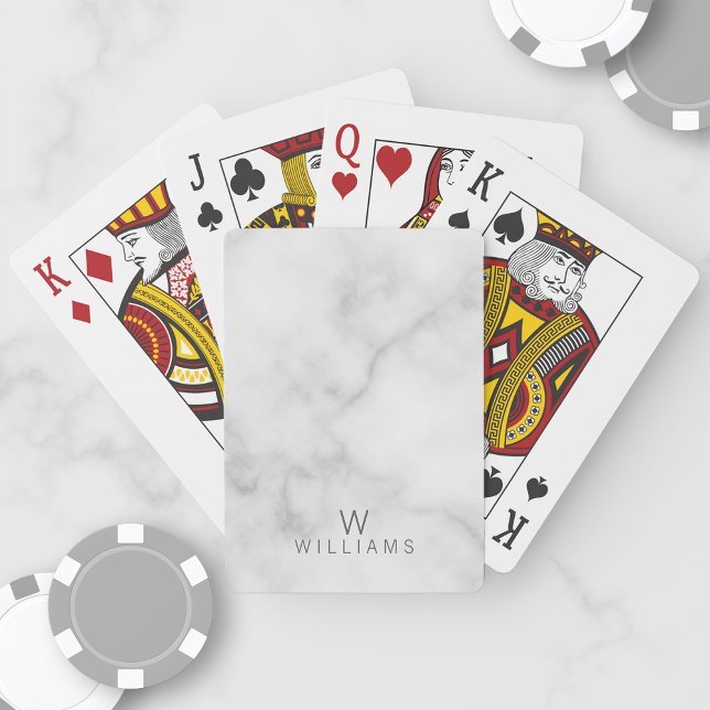 Jeu De Cartes Marbre blanc avec monogramme et nom personnalisés (Créateur téléchargé)