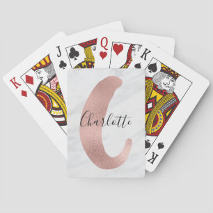 Jeu De Cartes Marbre blanc et gris chic Rose Or C Monogramme Nom
