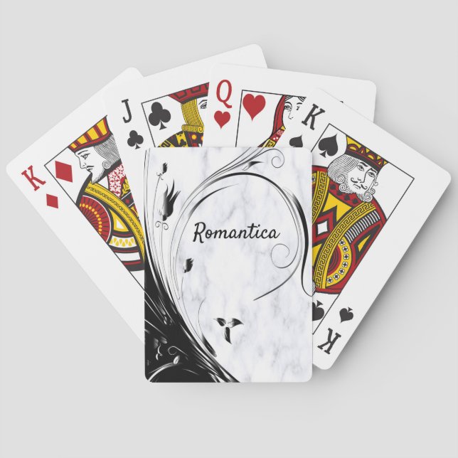 Jeu De Cartes Marbre blanc, Graphique en fibre noire (dos)