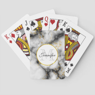 Jeu De Cartes Marbre blanc moderne avec Monogramme de ruban or