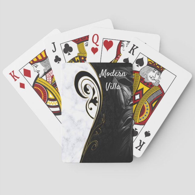 Jeu De Cartes Marbre blanc, Noir, Filigree Or Graphique (dos)