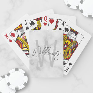 Jeu De Cartes Marbre blanc Script Monogramme personnalisé et nom
