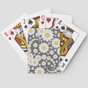 Jeu De Cartes Marguerites blanches sur fond gris