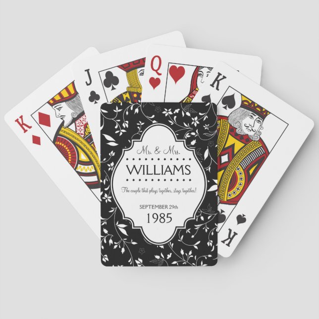 Jeu De Cartes Mariage Anniversaire Personnalisé noir et blanc B (dos)