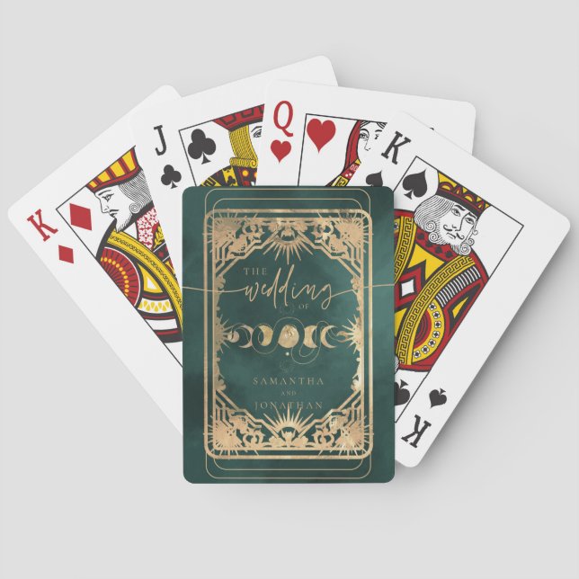 Jeu De Cartes Mariage céleste de tarot vert émeraude et or faux (dos)