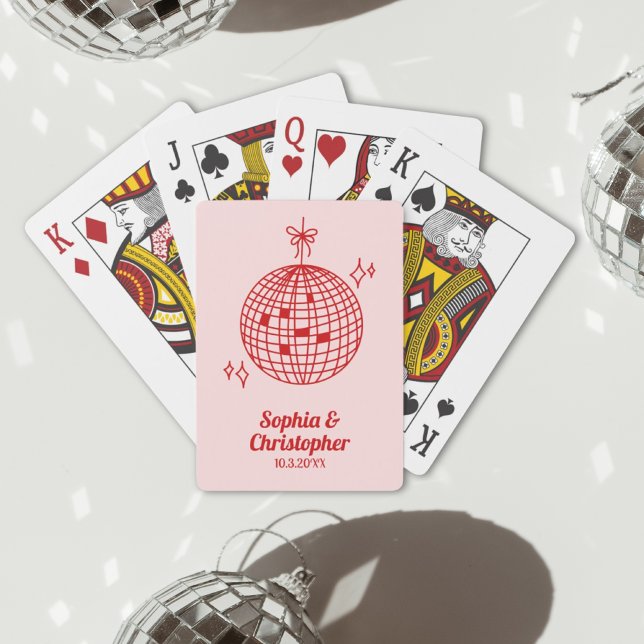 Jeu De Cartes Mariage de boule Retro Rose & Red Disco Personnali (Retro Pink & Red Disco Ball Wedding Personalized Playing Cards
)