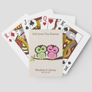 Jeu De Cartes Mariage de Chouettes vertes et roses