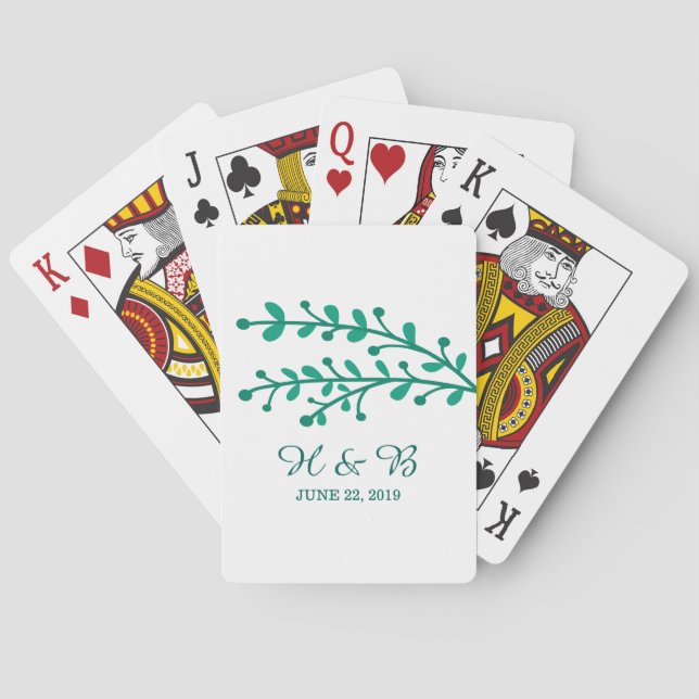 Jeu De Cartes Mariage de feuillage simple vert (dos)