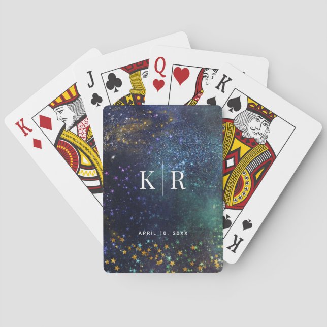Jeu De Cartes Mariage de monogramme de Galaxie céleste de nuit é (dos)