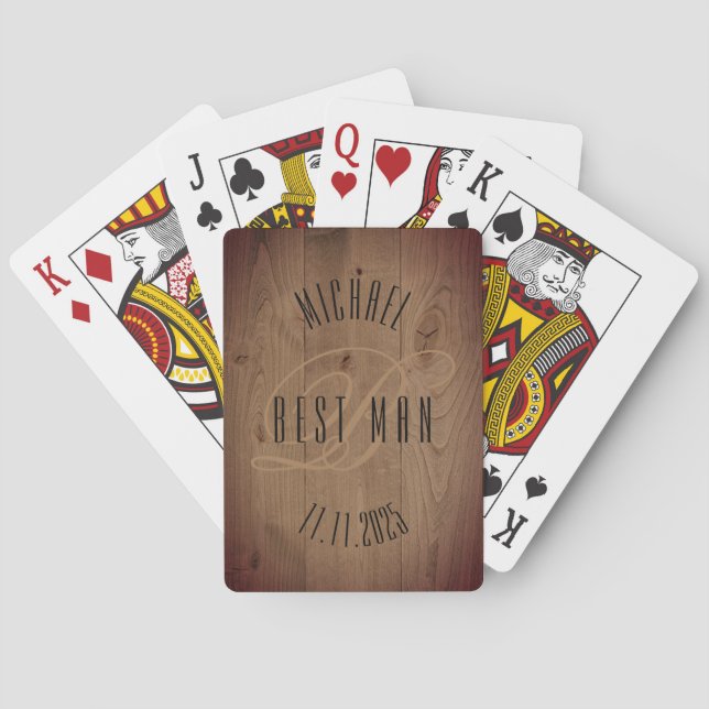 Jeu De Cartes Mariage de monogramme Rustique Best Man (dos)