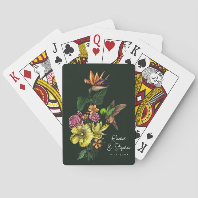 Jeu De Cartes Mariage Été Floral Élégant Tropical avec Colibri (dos)